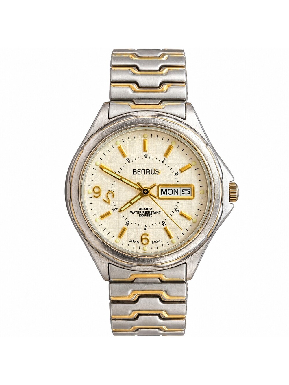 Benrus Quartz Water Resistant Wristwatch with Day-Date Display New Battery